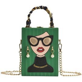 Novelty Unique 3D Lady Face PU Leather Top Handle Satchel Handbags for Women Funky Tote Purse Hobo Crossbody Shoulder bags (Acrylic Green)