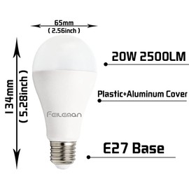 Feileman Feileman E27 LED 20W 6500K Kaltweiss Ersatz for 153 Watt Lampe, 2500lm LED E27 Glhbirne Super Hell Licht Leuchtmittel, A65 LED Birne Ultrahell Nicht Dimmbar 3-PACK