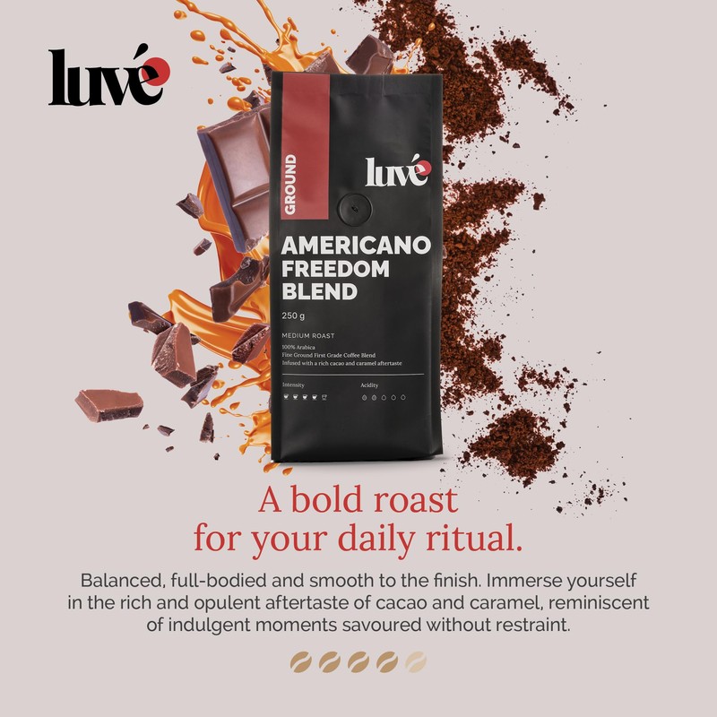 Luvé Americano Freedom Blend Ground Coffee 250g – Medium Roast