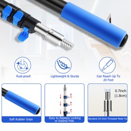 Hammrit 12FT Telescopic Extension Pole | 3-12FT Adjustable Aluminum Paint Roller & Cleaning Pole | Universal Twist-On Metal Tip | Sturdy Multi-Purpose Household Tool for Dusting, Painting & More