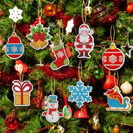 Eersida 20 Pieces Christmas Diamond Painting Tags 5D DIY Diamond Painting Keychains Kit Christmas Hanging Diamond Art Kits Diamond Art Christmas Ornaments for Xmas Crafts Family Decor(Lovely Style)