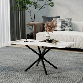 IMHKAM White Marble Coffee Table Modern 40 Inch Living Room Table with Rectangle Sintered Stone Top and Black Metal Legs Stylish Center Table for Living Room Bedroom