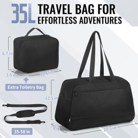 VOOWO Carry on Bags for Airplanes Women - Duffle Bag for Travel, 35L Duffel Bag for Men and Women, Weekender Bags with Laptop Compartment, Travel Tote Weekend Bag Overnight Bag Luggage Bag (Black)