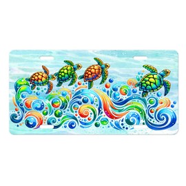 Beach Vanity Decorative Aluminum Front License Plate, Car Accessory, Vanity Tag (Sea Turtle Swirl)