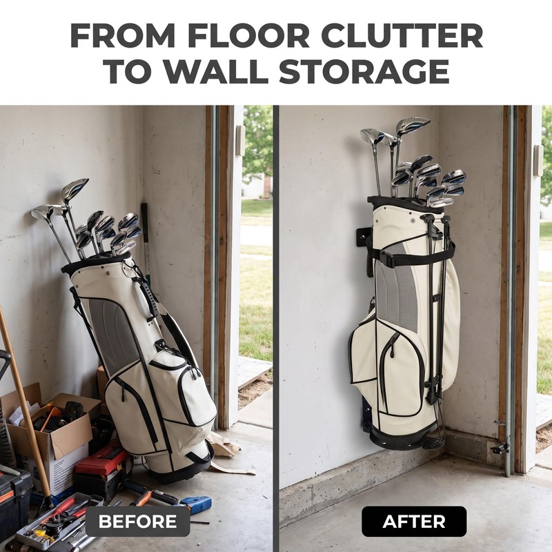 BiJun Golf Bag Storage Rack, Wall Mount Golf Bag Holder