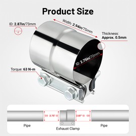 EVIL ENERGY 2.75'' Exhaust Clamp,2 3/4 in Lap Joint Band Clamp Stainless Steel for Pipes,Mufflers,Catalytic Converters (1, 2.75 inch)