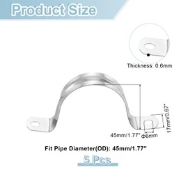 sourcing map 5Pcs Rigid Pipe Straps, 45mm(1.77") 304 Stainless Steel 2 Hole U-Shaped Bracket Tube Hanger Pipe Clamps for Fixing Pipe Cable