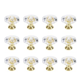 KUMGROT 1.1 Inch Gold Crystal Knobs, Cabinet Drawer Pulls and Diamond Knob for Dresser Kitchen Cabinet, 12 Pcs Acrylic Handle