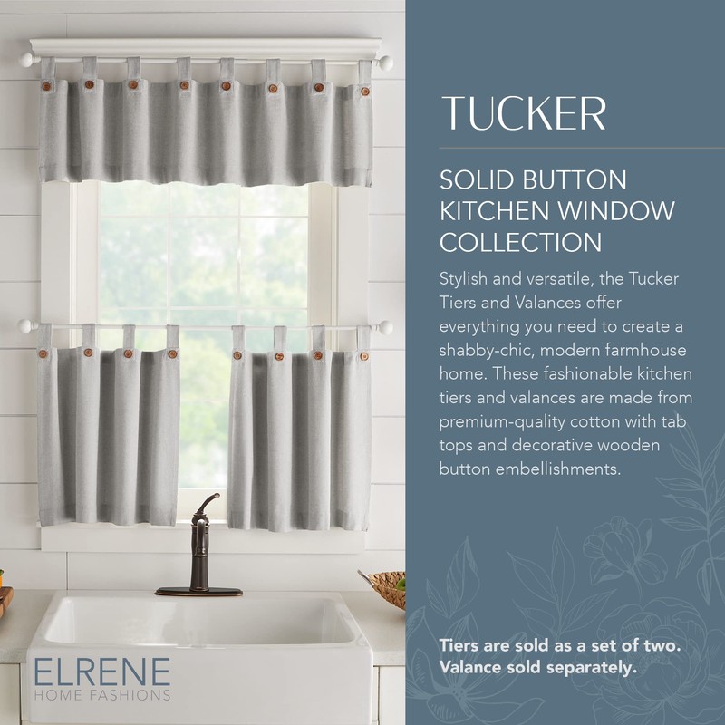Elrene Home Fashions Tucker Solid Button Tier Window Curtains for