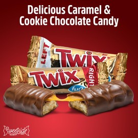 Twix Fun Size Candy Bars Left and Right, 2lb Pack of Bulk Chocolate Candy Individually Wrapped, Ideal Caramel Chocolate for Sharing with Friends, Perfect Twix Mini Candy Bars for Parties and Events