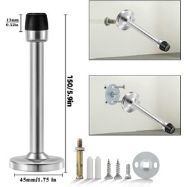 Door Stops, 6 Inch Door Stoppers for Bottom of Door, Stainless Steel Brushed Wall Mount Modern Doorstop with Rubber Bumper Tip Heavy Duty Solid Door Holder, Extra Long Door Stop, Silver 2 Pack