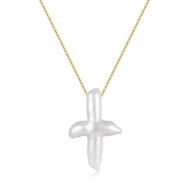 ALRNBY Pearl Cross Necklace for Women Gifts for Christmas Natural Chunky Baroque Pearl Necklaces Big Gold Cross Necklace Christian Gifts Stainless Steel Chain Necklace for Men Trendy