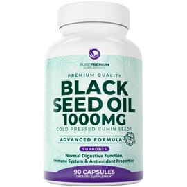 PurePremium Black Seed Oil 500mg - Organic Nigella Sativa Seeds and Cold Pressed Black Cumin Oil Extract - Hair & Skin Supplement for Men and Women - 3 Months Supply - 90 Capsule