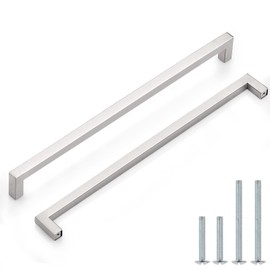 Probrico 5 Pack|Brushed Nickel Square Cabinet Handles Drawer Pulls 12-3/5" (320mm) Hole Centers Modern Stainless Steel Cabinet Pulls Dresser Handles Kitchen Hardware