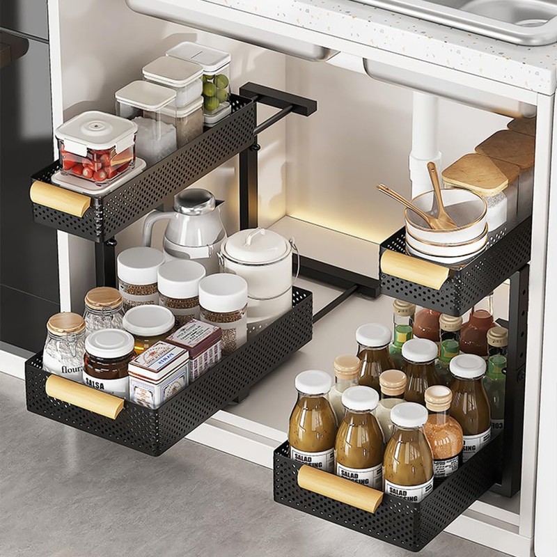 Under Sink Organizer, 2 Packs 2 Tier Under Sink Organizers