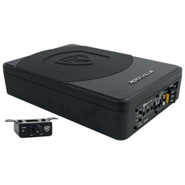 Rockville SS10P 800W Slim Under-Seat Active Car/Truck Subwoofer, Built-in Amp, Wired Remote Bass Knob, Cast Aluminum, for Car Audio Upgrades