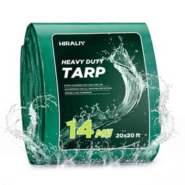 HIRALIY 14 Mil Tarp Waterproof 20x20 Feet, Extra Thick Heavy Duty Tarp with Reinforced Grommets for Firewood, Roof, Camping, Patio, Pool, Boat, Dump Trailer