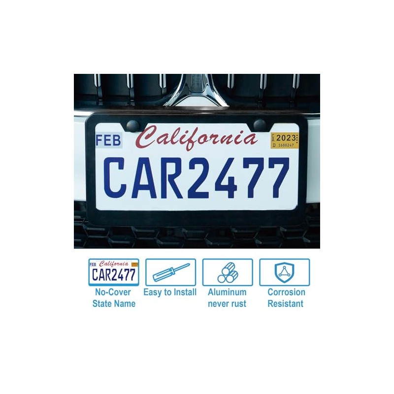 2PCS Matte Black License Plate Frames, 2 Holes Solid Rust-Proof