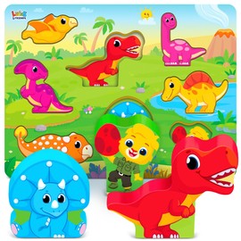 Dinosaur Puzzle Board for Kids, Jumbo Wooden Puzzles, Dinosaur Toys for Kids 2 3 4 Year Old Boys and Girls, Montessori Toys and Preschool Learning Activities for Toddlers Ages 2-4 by Lucas & Friends