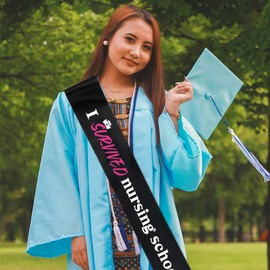 GotGala Black I Survived Nurse Nurse Medical Congratulations Graduated Graduates Satin Sash I Did His Graduation (Black)