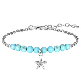 Feifuli Charm Bracelets for Women, Trendy Womens Beaded Bracelet with Cute Pendant, Stainless Steel Bracelet with Adjustable Clasp (Model:RD-JN1299)