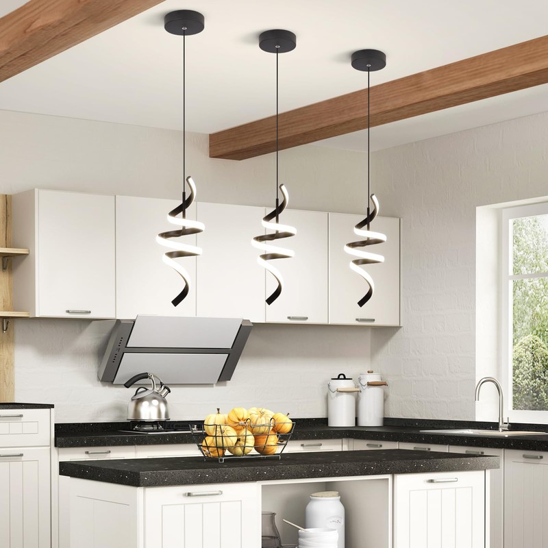 Sovinzert 4000K Modern Pendant Light, 15IN Spiral LED Pendant Lights
