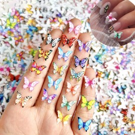 ITPOYOL 60 PCS Butterfly Nail Art Charms 3D Resin Butterfly Nail Charms and Gems Colorful Spring Summer Butterfies Charm Rhinestones Jewelry Accessories for Women DIY Manicure Decorations Supplies