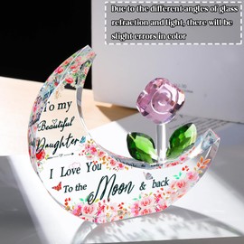 ​​​Glass Moon Shaped Plaque Gifts for Daughter from Mum or Dad, Keepsake for Her on Birthday, Decorative Crystal Presents for Girls on Graduation Christmas Home Ornaments