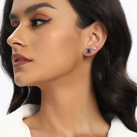 5 Pairs Multipack Earrings Sets for Women Men, 3/4/5/6/7mm Princess Square Studs Black Gold Plated Crystal Jewelry for Cartilage Hypoallergenic, 18K Black gold plated, gemstone