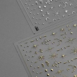 2 Sheet Gold Moon Star Nail Art Stickers Bronzing Nail Stickers for Nail Art 5D Self-Adhesive Luxury Nails Decals for Women Girls Manicure Decoration