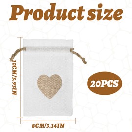 vcsjw Pack of 20 Small Bags for Filling, Fabric Bags with Drawstring, 10 x 8 cm Jute Bags, Cotton Bags, for Birthday, Wedding, Promotional Gifts, Soaps (White)