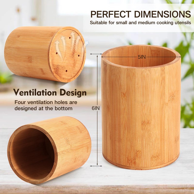 Bamboo Utensil Holder, Large Utensil Holders for Kitchen Counter, Bamboo