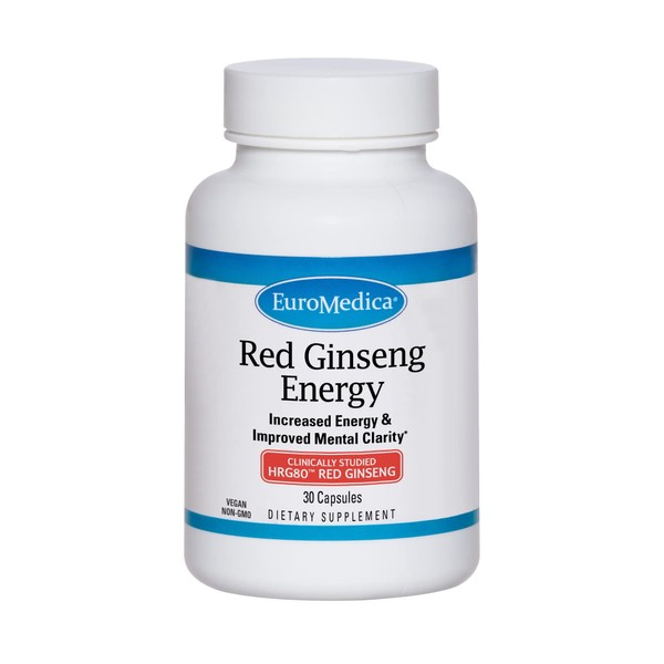 Euromedica Red Ginseng Energy - 30 Capsules - Features HRG80 - Energy, Focus, Stamina - 7X More Powerful Than Conventional Ginseng - Non-GMO, Vegan - 30 Servings