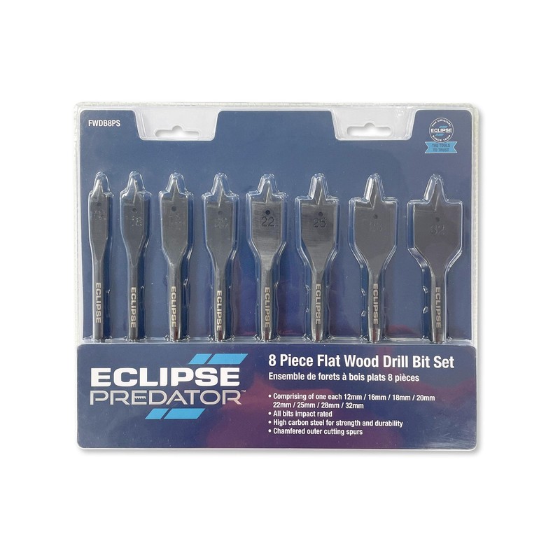 Eclipse Professional Tools FWDB8PS 8 piece Flat Wood Drill Bit