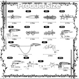 20Pcs Star Hair Accessories Y2K Silver Hair Clips 14 Shapes Metal Non-Slip Snap Barrettes for Girls 2000s Punk Kawaii Star Charm Hair Clips for Women(Silver B)