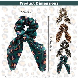 JazSwirl Hair Scarf Scrunchies, 4-Pack Chiffon Hair Scrunchies with Ribbon Bow, Cute Ribbon Scrunchies for Women, Hair Bow Scrunchies No Damage Scarf Hair Ties Ponytail Scarf Scrunchies for Women