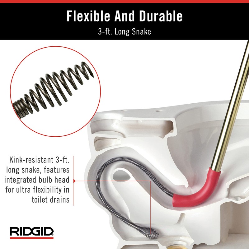 RIDGID 59787 Model K-3 Toilet Auger with Unclogging 3-Foot Snake