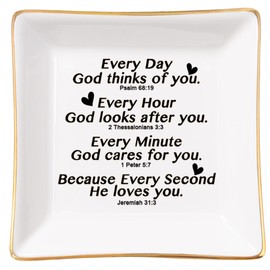 Spegiffu Christian Gifts for Women Faith Jewelry Dish with Bible Verse Prayers, Religious Gifts Scripture Gifts Spiritual Gifts for Women Men Friends Birthday - Every Second God He Loves You