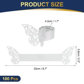 sourcing map 100Pcs Butterfly Paper Napkin Rings, 3D Laser Cut Cutout Paper Napkin Holder for Weddings Party Serviette Table Decoration Restaurant (White)