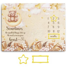 Guawubiang Winnie Baby Milestone Blanket, Polyester Twin/Throw (30" x 40") Yellow Single Layered Cartoon Art Deco Baby Milestone Blanket, All Seasons, Hand Wash, 1 Count