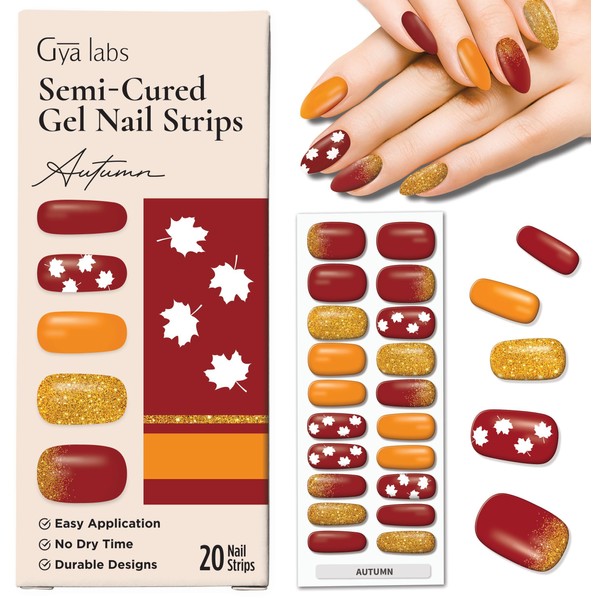 Gya Labs Nail Stickers - Seasonal - Autumn | Long Lasting Nails for Women - Semi Cured Gel Nail Strips (20 Pcs) - Nail Stickers for Nail Art Kit - Stick on Nails, Nail Art Stickers