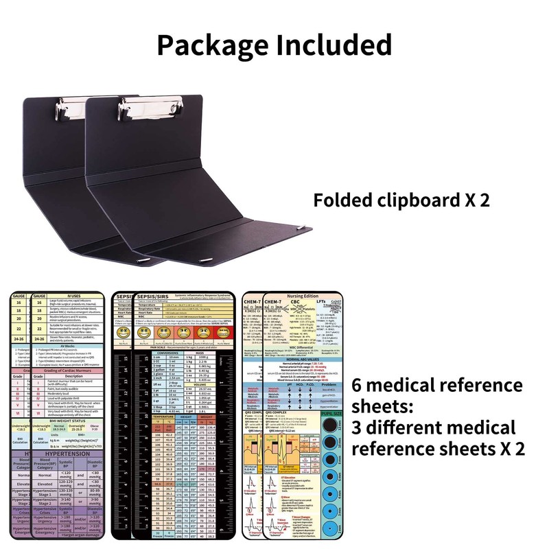 Dixver 2 Packs Foldable Nursing Clipboard, Medical Edition Cheat Sheets,