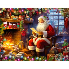 Springbok's Naughty or Nice 1000 Piece Jigsaw Puzzle is a Classic Image by Claudia McKinney of Santa Reviewing his Christmas Wish List