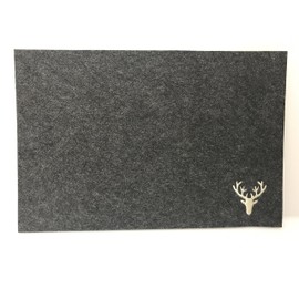 CH Trading Felt Deer Rectangular Placemats in Dark Grey with Beige Ch Trading Trophy Stag Head Embroidery, Set of 2