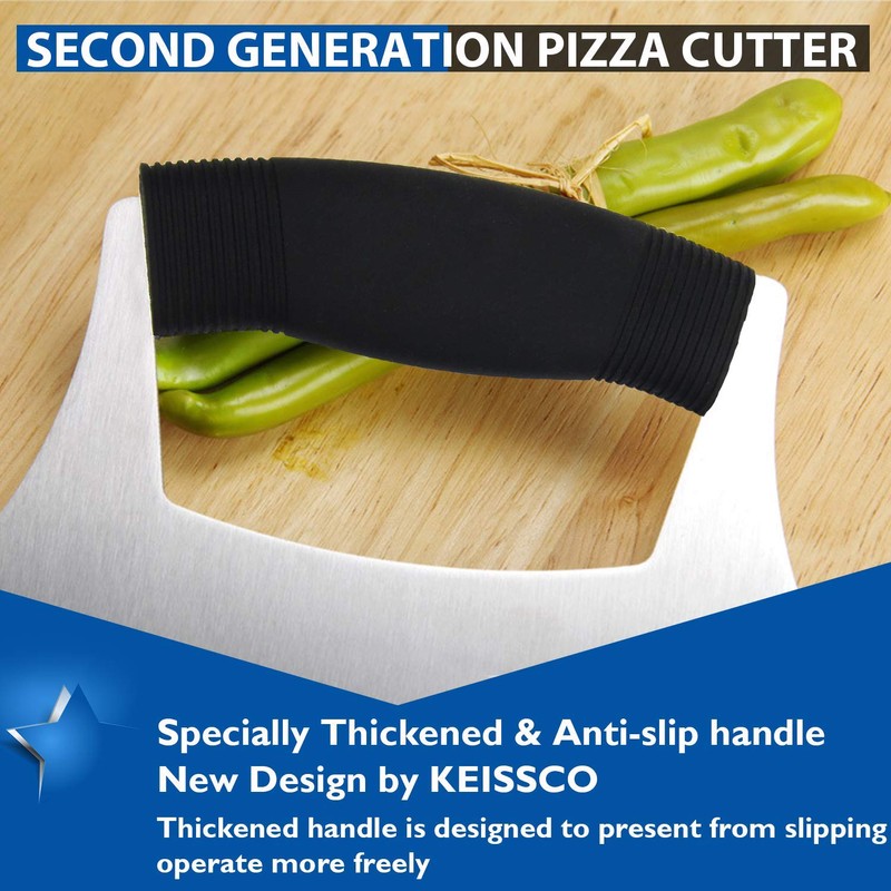 KEISSCO Pizza Cutter Stainless Steel Ulu knife Razor Sharp Rocker