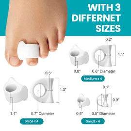 Toe Spacers Correct Toes - Pack of 12 Promifun Toe Separators for Overlapping Toes Women and Men, Correct Toes, Big Toe Alignment, Bunion Relief, Hammer Toe Straightener (3 Sizes, White)