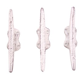 Wowser Antique White Boat Cleat Cast Iron Wall Hooks, Wall Mounted Decoration, Beach Themed Wall Décor, Set of 3, 5.75 Inches High