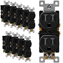 ENERLITES Tamper-Resistant Child Safe Duplex Receptacle Outlet, Residential Grade, 3-Wire, Self-Grounding, 2-Pole, 15A 125V, UL Listed, 61580-TR-BK, Black (10 Pack)
