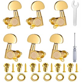 Closed Gear Guitar Tuning Machines 6-Pack (3L+3R) - Premium Chrome Zinc Alloy Tuners & Keys, Replacement Upgrade Kit Compatible with Acoustic Electric Guitars with Tools (Gold)