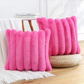 Soleebee Set of 2 Plush Velvet Cushion Covers, Soft Artificial Fur Cushion Cover, Sofa Decorative Cushion Covers, Decorative Cushion Cover Set for Bedroom, Home, Couch, Car Decor (Hot Pink, 40 x 40